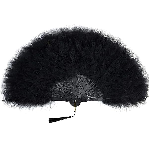 BABEYOND BABEYOND Marabou Feather Fan Vintage Folding Hand Fan for Costume Dancing Show Tea Party Wedding Decoration Black