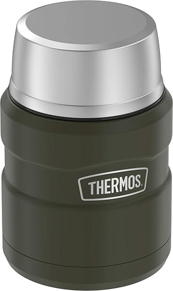 THERMOS Stainless King 16oz Vacuum-Insulated Food Jar - Army Green with Spoon | Perfect for Hot & Cold Meals