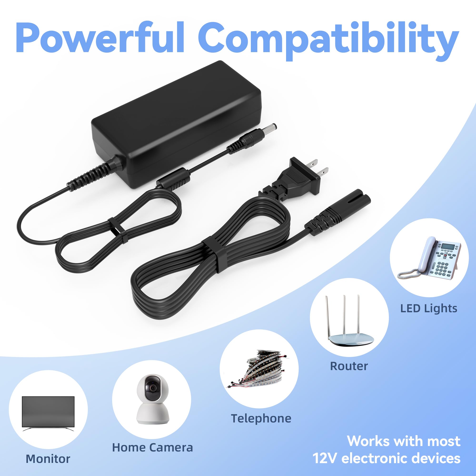 ABLEGRID ABLEGRID 12V 5A Charger for Swann Lorex Q-See Security Camera with 8-Way Power Splitter Cable for CCTV and LED Strip Lights - View 3 of 8