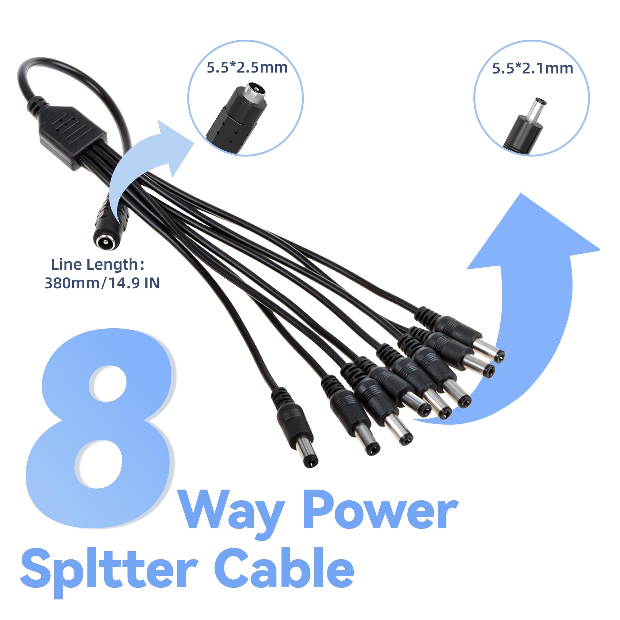 ABLEGRID ABLEGRID 12V 5A Charger for Swann Lorex Q-See Security Camera with 8-Way Power Splitter Cable for CCTV and LED Strip Lights - View 6 of 8