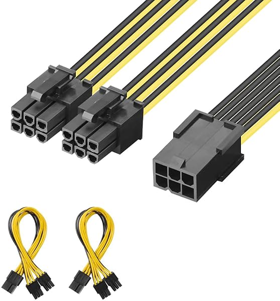 J&D JD PCIe Power Splitter 2 Pack 6 Pin Female to Dual 6 Pin Male Graphic Video Card Power Splitter Cable 8 Inch