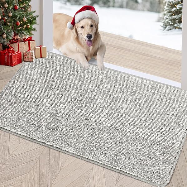 REFETONE "REFETONE Indoor Doormat 20"x32" - Absorbent, Non-Slip, Washable Entryway Mat for Dogs - Grey Dirt & Mud Resistant"