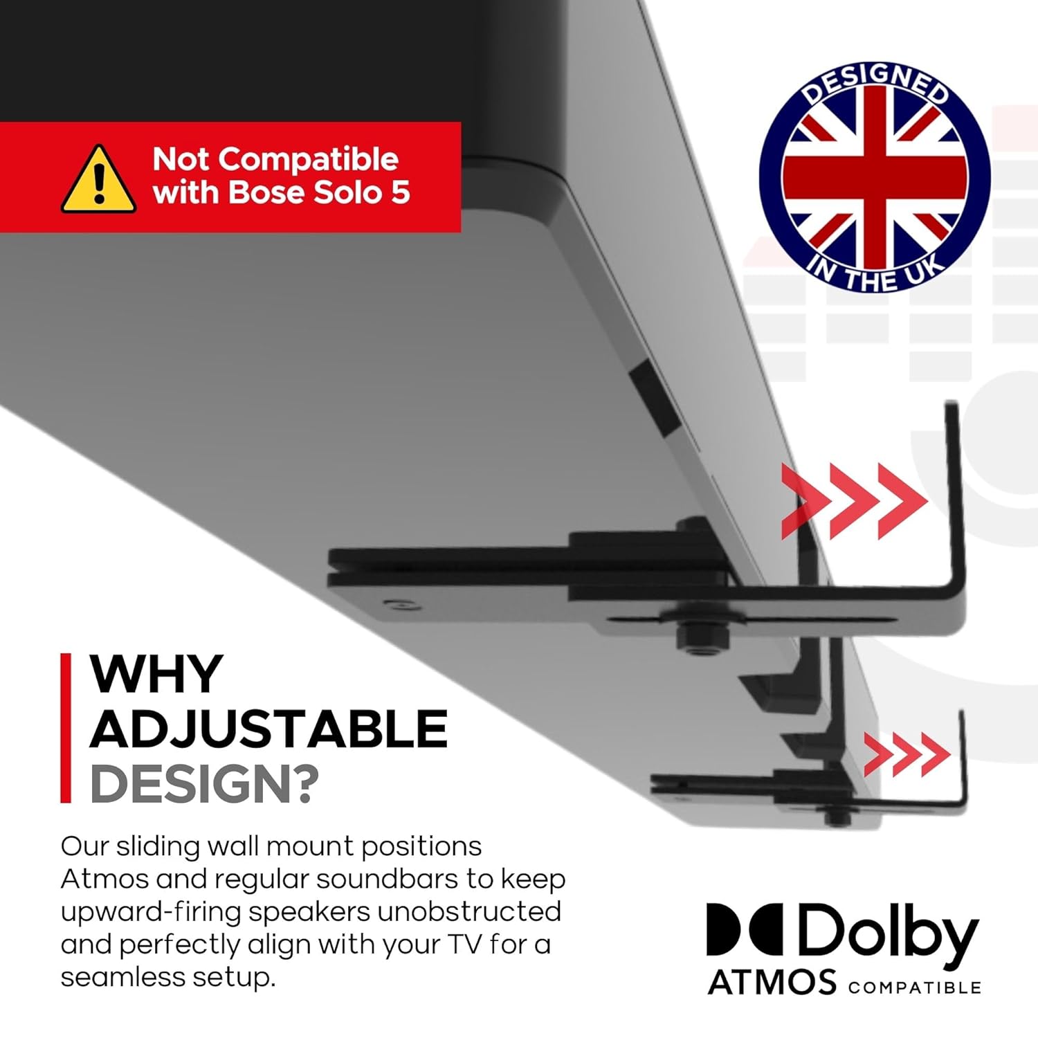 Sound Bass Adjustable Wall Mount Kit for Bose Smart Soundbars 300/500/550/600/700/900/Ultra - TV Speaker Bracket in Black - View 6 of 9