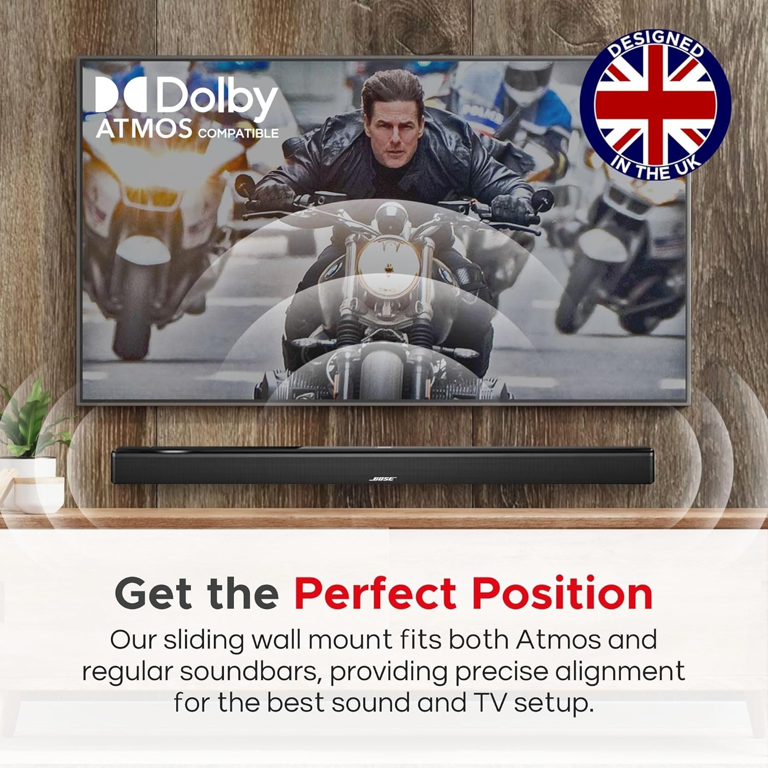 Sound Bass Adjustable Wall Mount Kit for Bose Smart Soundbars 300/500/550/600/700/900/Ultra - TV Speaker Bracket in Black - View 9 of 9