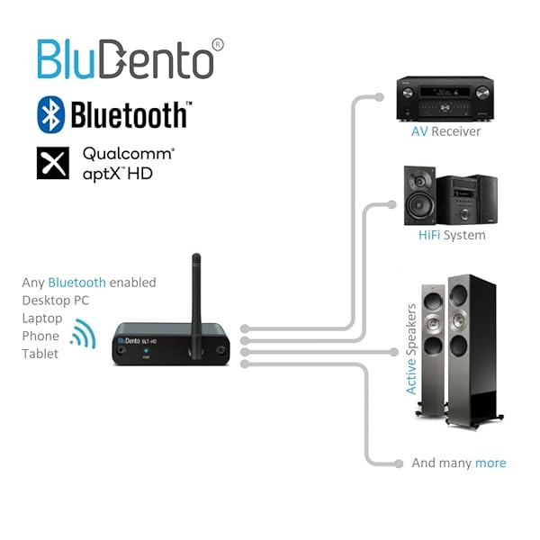 BluDento BluDento BLT-HD Bluetooth Receiver: Hi-Fi Audio Adapter with RCA, Coaxial & Optical Outputs - Bluetooth 5.1 & Enhanced Range - View 3 of 9