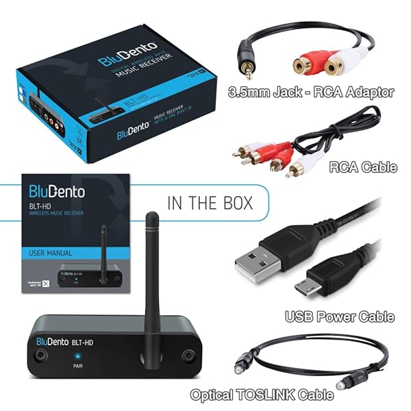 BluDento BluDento BLT-HD Bluetooth Receiver: Hi-Fi Audio Adapter with RCA, Coaxial & Optical Outputs - Bluetooth 5.1 & Enhanced Range - View 9 of 9