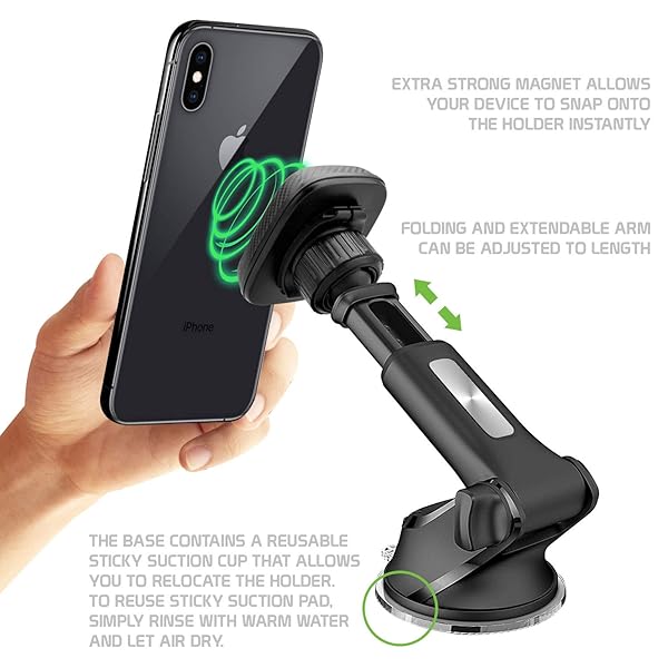 Cellet Cellet Magnetic Car Mount Phone Holder Universal Windshield Dashboard Holder with Long Arm for iPhones Samsung HTC GPS Devices - View 6 of 10