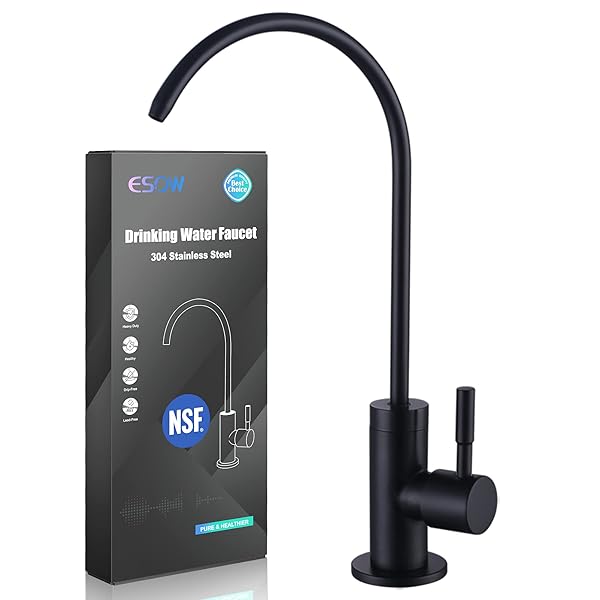 ESOW ESOW Lead-Free Kitchen Water Filter Faucet - Matte Black, Fits Most RO Systems, Stainless Steel 304