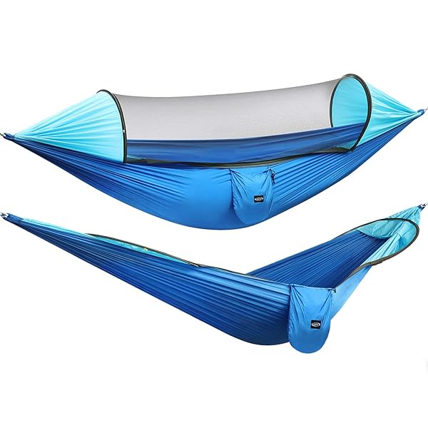 G4Free G4Free Large Camping Hammock with Mosquito Net Lightweight 2 Person Parachute Swing Bed for Outdoor Backpacking Hiking Blue Light Blue