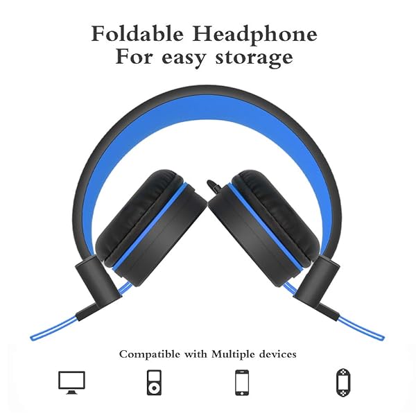 ELECDER ELECDER i37 Kids Headphones Children Girls Boys Teens Foldable Adjustable On Ear Headphones 3.5mm Jack Compatible Cellphones Computer MP3/4 Kindle School Tablet Black/Blue - View 4 of 8