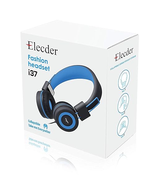 ELECDER ELECDER i37 Kids Headphones Children Girls Boys Teens Foldable Adjustable On Ear Headphones 3.5mm Jack Compatible Cellphones Computer MP3/4 Kindle School Tablet Black/Blue - View 7 of 8