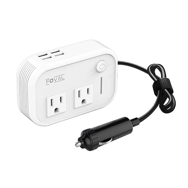 FOVAL FOVAL 200W Car Power Inverter: DC 12V to 110V AC Adapter with 4 USB Ports for Laptops & Devices