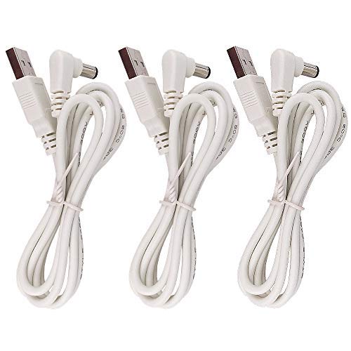 DZYDZR DZYDZR 3pcs USB to DC Extension Cable 5V L Type Male 5.5mm x 2.1mm Power Cord White 100cm 3.3ft