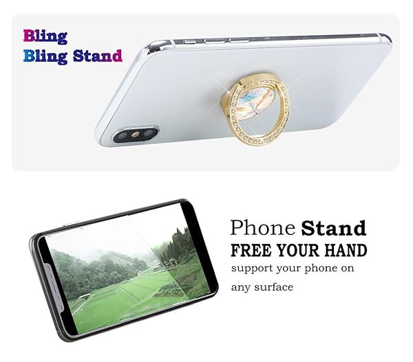 lenoup Lenoup Glitter Bling Bling Phone Ring Holder Sparkle Rhinestone Kickstand for Women Compatible with Almost All Phones Gold - View 5 of 7