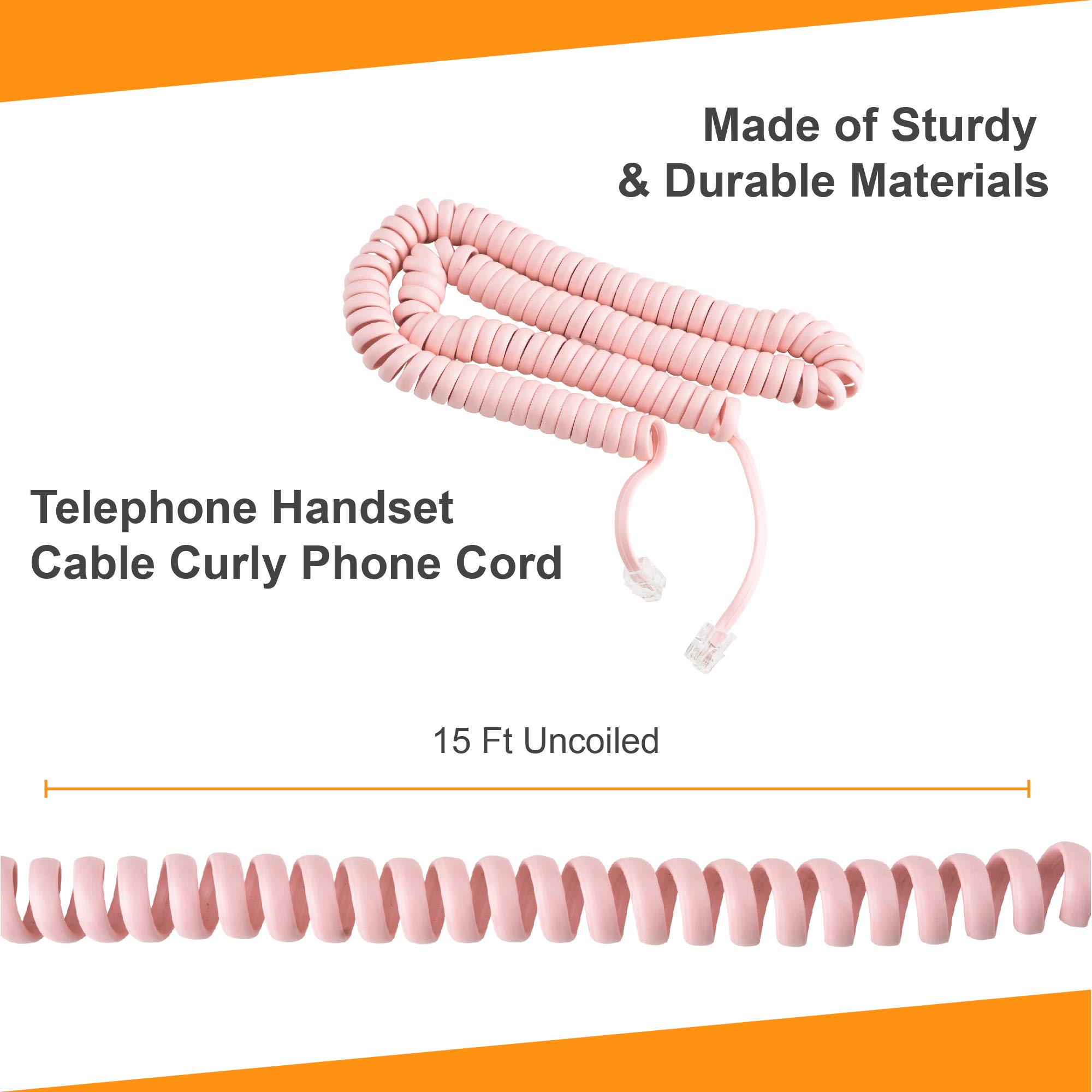 Ladies Pink 15ft Phone Cord for Landline Phones Tangle-Free Handset Curly Telephone Cord Easy to Use Excellent Sound Quality for Home or Office - View 5 of 6