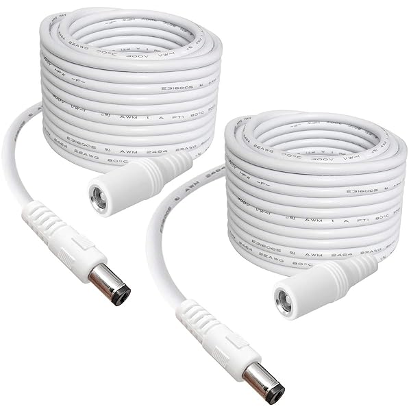 5.5mm x 2.1mm Extension Cord 13FT DC 12V Power Supply Adapter for CCTV Security Cameras and LED Strips 2 Pack