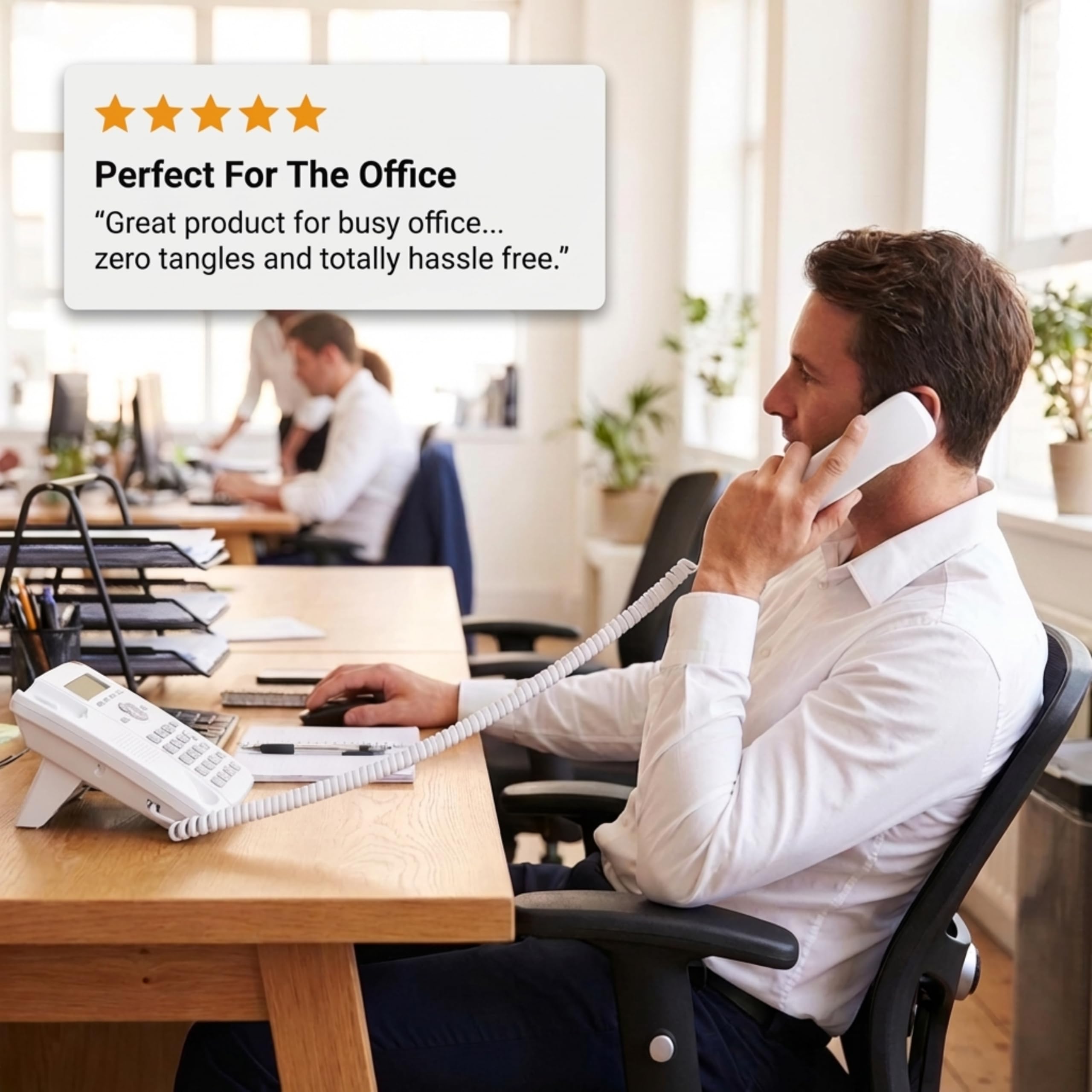 iSoHo 15ft Curly Handset Phone Cord for Landline Excellent Sound Quality Easy to Use Problem-Free White Cords for Home or Office - View 5 of 8