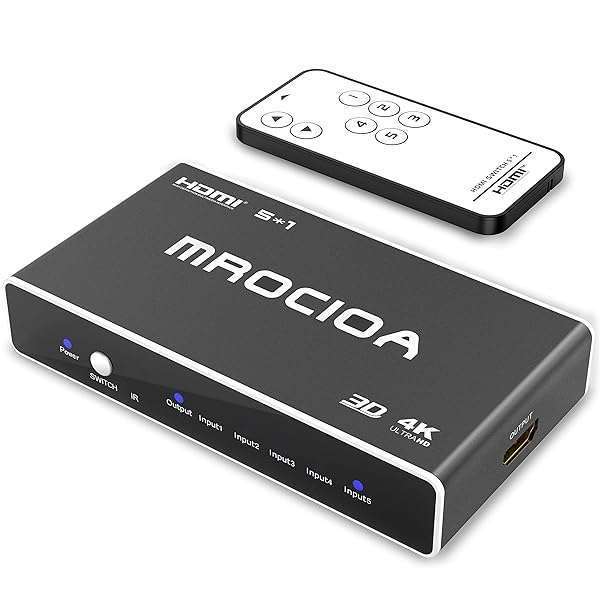 mrocioa HDMI Switch 4K 5-Port Splitter with Remote - Supports PS5, Xbox, Apple TV, 2160P & 1080P