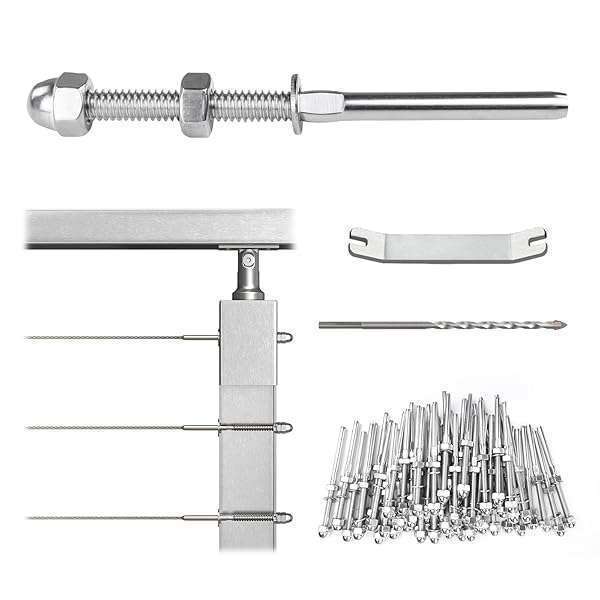Muzata "Muzata 50 Pack Cable Railing Kit: T316 Stainless Steel Hand Swage Tensioners for 1/8" Cable Railing Systems"