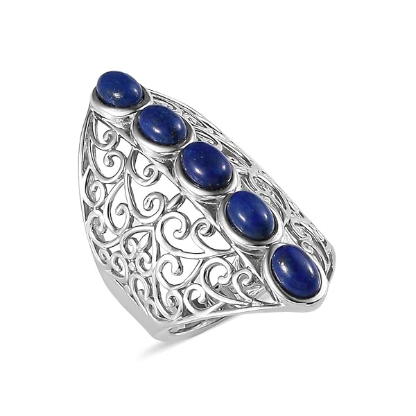 SHOP LC DELIVERING JOY Shop LC Platinum Plated 5 Stone Lapis Lazuli Ring - Stunning Openwork Jewelry for Women | Perfect Christmas Gift