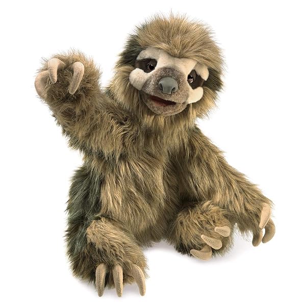 Folkmanis Three-Toed Sloth Hand Puppet Multicolor One Size Perfect for Kids and Adults