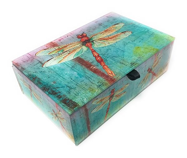 Value Arts Value Arts Watercolor Dragonflies Glass Keepsake Box Beveled Glass Velvet Lined 5.75 Inches Wide for Elegant Storage and Display - View 3 of 8