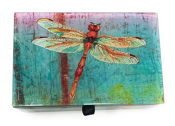 Value Arts Value Arts Watercolor Dragonflies Glass Keepsake Box Beveled Glass Velvet Lined 5.75 Inches Wide for Elegant Storage and Display - View 5 of 8