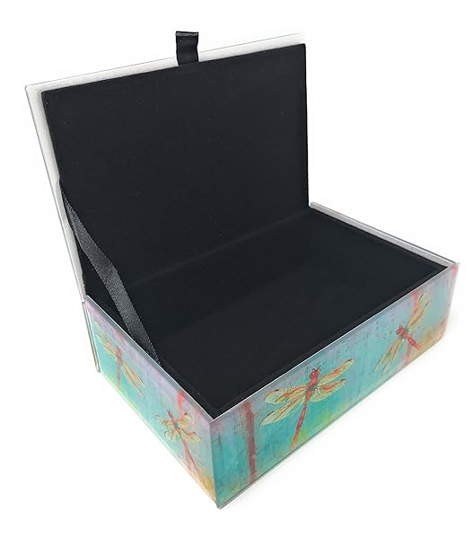 Value Arts Value Arts Watercolor Dragonflies Glass Keepsake Box Beveled Glass Velvet Lined 5.75 Inches Wide for Elegant Storage and Display - View 6 of 8
