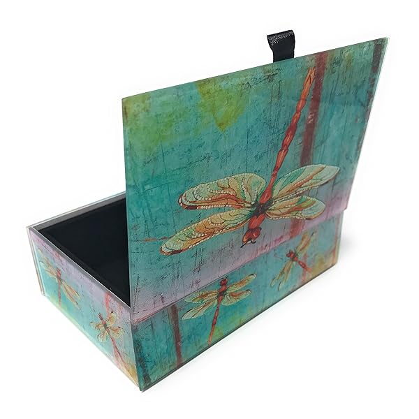 Value Arts Value Arts Watercolor Dragonflies Glass Keepsake Box Beveled Glass Velvet Lined 5.75 Inches Wide for Elegant Storage and Display - View 7 of 8