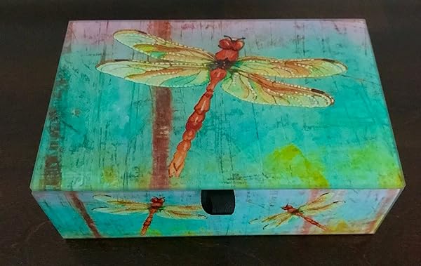 Value Arts Value Arts Watercolor Dragonflies Glass Keepsake Box Beveled Glass Velvet Lined 5.75 Inches Wide for Elegant Storage and Display - View 8 of 8