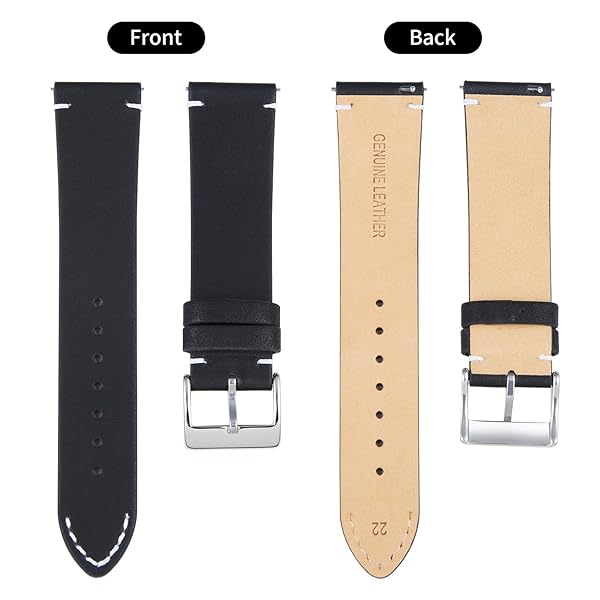 BINLUN BINLUN Leather Watch Band Replacement Quick Release Genuine Leather Straps 22mm for Men and Women in Black Brown Light Brown Orange - View 2 of 6