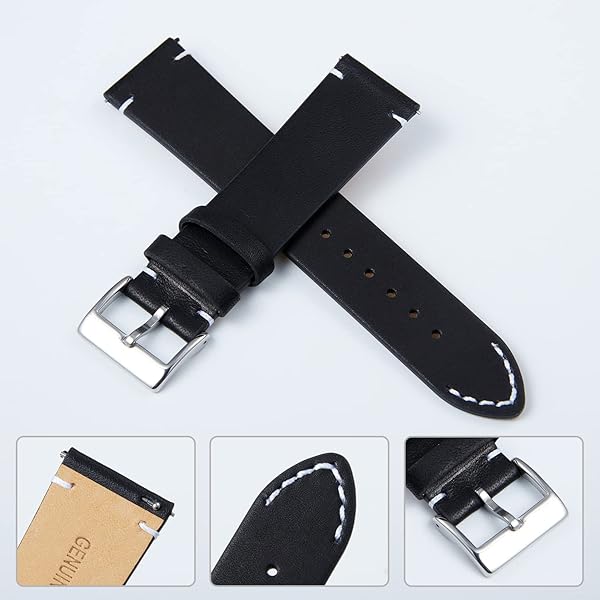 BINLUN BINLUN Leather Watch Band Replacement Quick Release Genuine Leather Straps 22mm for Men and Women in Black Brown Light Brown Orange - View 3 of 6