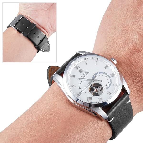 BINLUN BINLUN Leather Watch Band Replacement Quick Release Genuine Leather Straps 22mm for Men and Women in Black Brown Light Brown Orange - View 5 of 6
