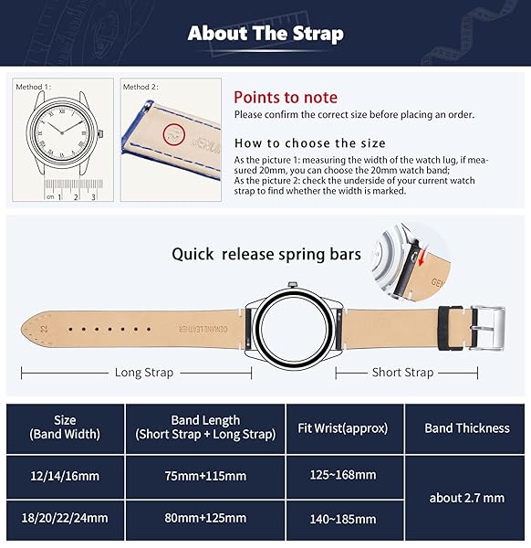 BINLUN BINLUN Leather Watch Band Replacement Quick Release Genuine Leather Straps 22mm for Men and Women in Black Brown Light Brown Orange - View 6 of 6