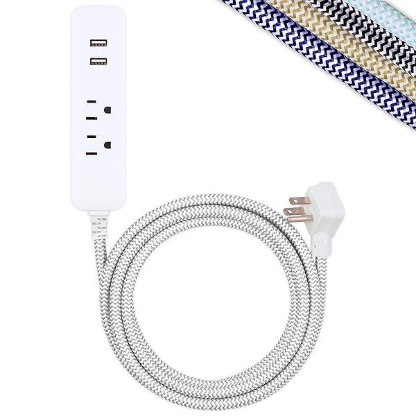 Cordinate Top Cordinate Surge Protector Power Strip: 2 Outlets, 10 Ft Cord & USB Ports - Safe & Stylish White Design