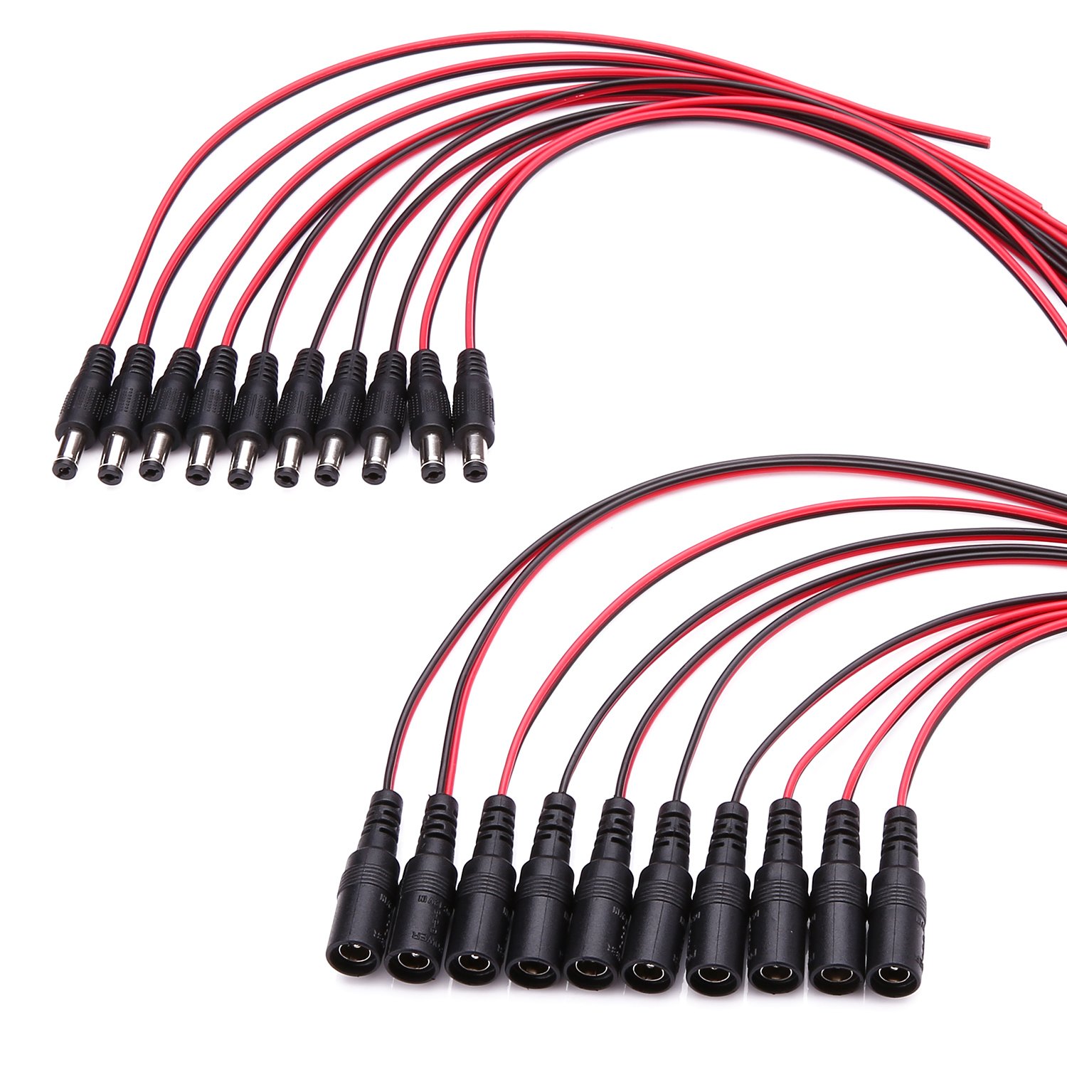 WILDHD 10-Pack WILDHD DC Power Pigtails Cable for CCTV & Lighting - Male & Female Connectors - View 2 of 6