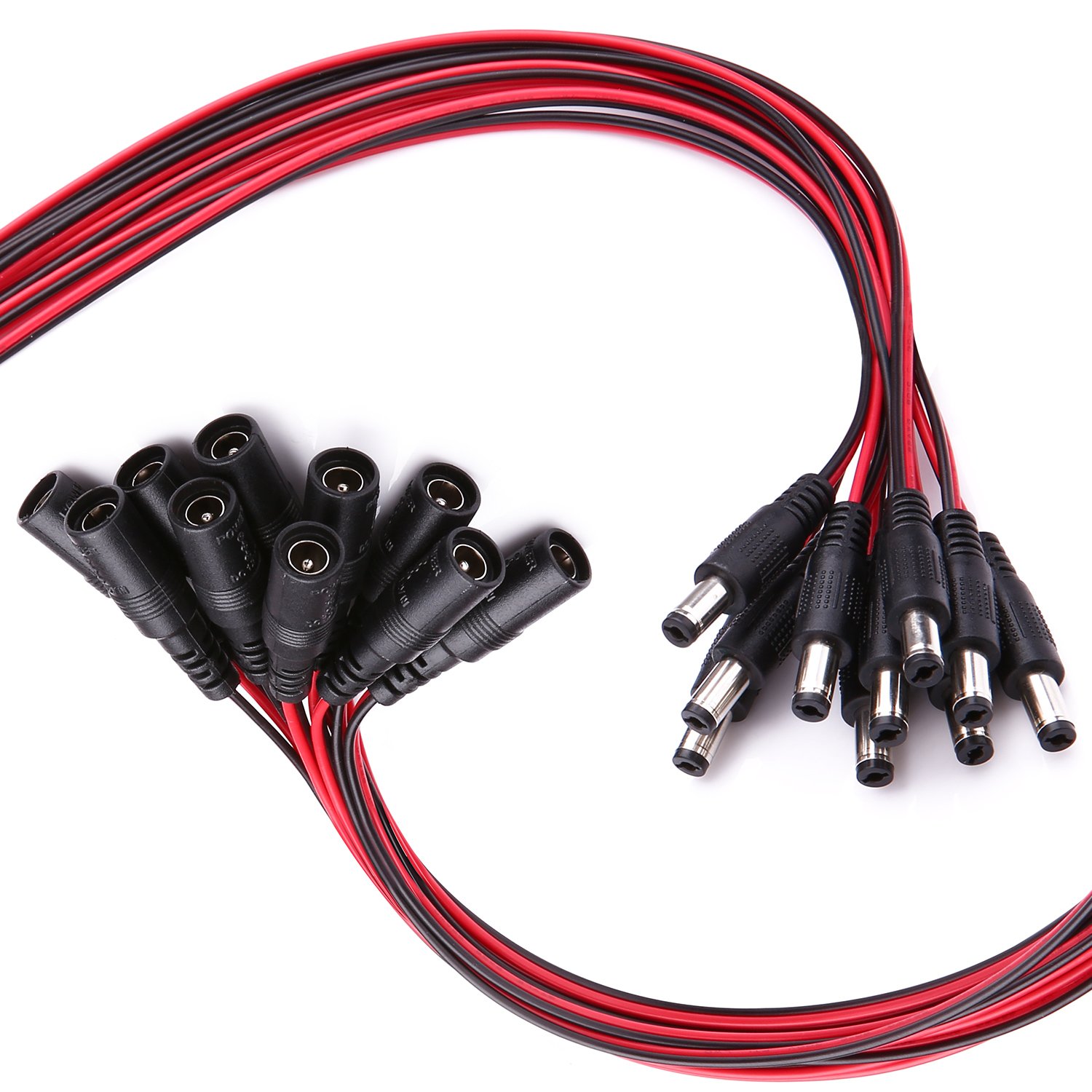 10-Pack WILDHD DC Power Pigtails Cable for CCTV & Lighting - Male & Female Connectors
