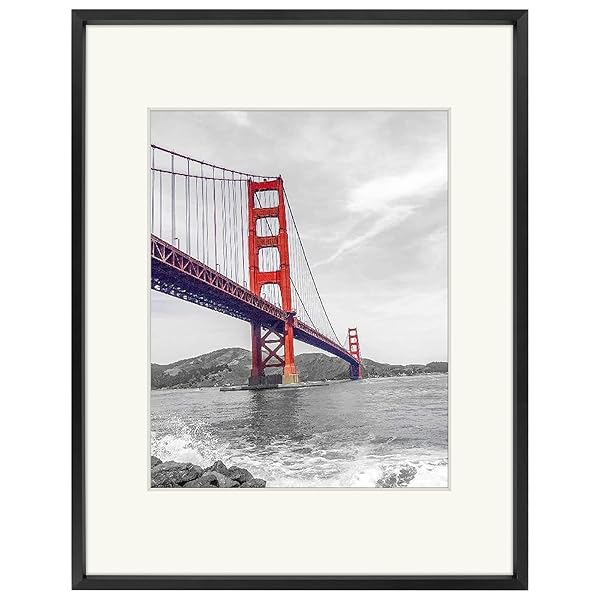 Frametory Frametory 11x14 Aluminum Photo Frame with Ivory Mat for 8x10 Pictures - Stylish Black Metal Frame Collection
