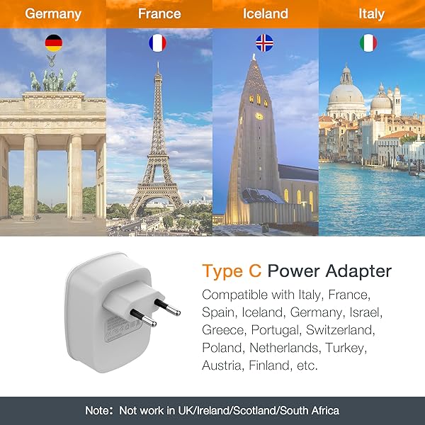 TESSAN Buy TESSAN European Travel Plug Adapter with 2 USB Ports - Ideal for US Travelers to Europe, Spain, Italy, France & More! - View 3 of 9