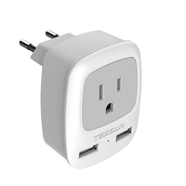 TESSAN Buy TESSAN European Travel Plug Adapter with 2 USB Ports - Ideal for US Travelers to Europe, Spain, Italy, France & More! - View 2 of 9