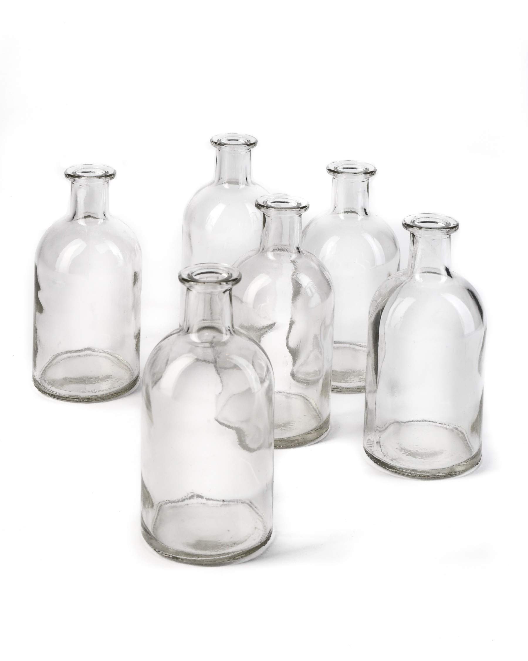 Serene Spaces Living 6 Pack Bud Vases Decorative Glass Bottles for Home Decor Wedding Centerpieces Mini Flower Vases