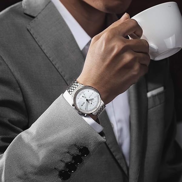 FEICE FEICE Bauhaus Automatic Men's Watch - Stylish Stainless Steel & Leather Casual Dress Wristwatch with Date Function - View 4 of 9