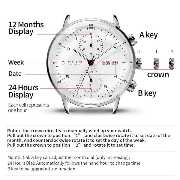 FEICE FEICE Bauhaus Automatic Men's Watch - Stylish Stainless Steel & Leather Casual Dress Wristwatch with Date Function - View 6 of 9