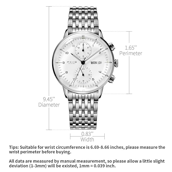 FEICE FEICE Bauhaus Automatic Men's Watch - Stylish Stainless Steel & Leather Casual Dress Wristwatch with Date Function - View 7 of 9