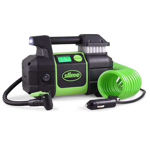 Slime Slime 40063 Tire Inflator: Portable 12V Air Compressor for Cars & SUVs with Auto Shut Off & LED Light