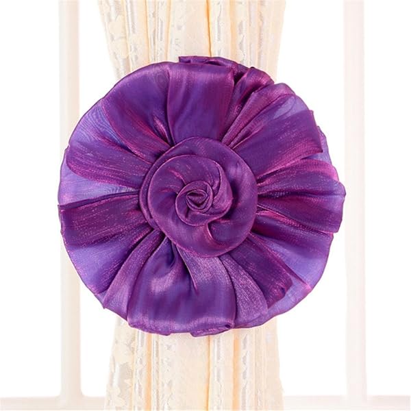 Turbokey Rose Flower Curtain Tieback Pair 6.7 Inch Diameter for Christmas Nursery Home Decor Wedding Birthday Party Decoration Purple - View 3 of 7