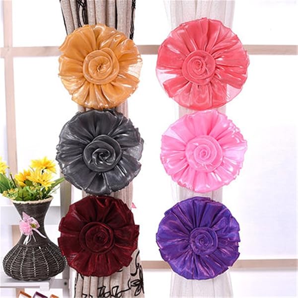 Turbokey Rose Flower Curtain Tieback Pair 6.7 Inch Diameter for Christmas Nursery Home Decor Wedding Birthday Party Decoration Purple - View 7 of 7