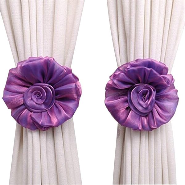 Turbokey Rose Flower Curtain Tieback Pair 6.7 Inch Diameter for Christmas Nursery Home Decor Wedding Birthday Party Decoration Purple