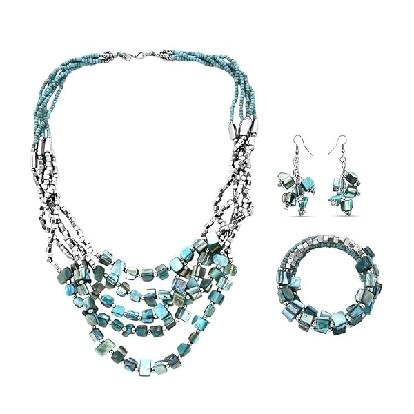 SHOP LC DELIVERING JOY Shop LC Handmade Chunky Blue Beaded Jewelry Set: Long Necklace, Bracelet & Earrings - Perfect Boho Gifts for Women