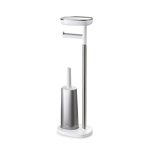Joseph Joseph Joseph Joseph 70519 EasyStore Butler: Stylish Toilet Paper Holder & Flex Brush with Shelf - Stainless Steel Storage Solution